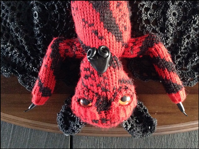 Sweaty sweater faux taxidermy bat doily lace flying fox 80's ugly cosby sweater mod