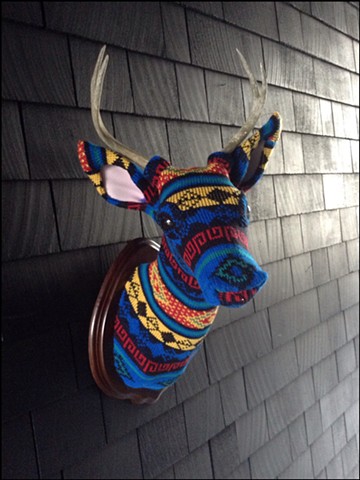 Sweater faux deer stag antler taxidermy 80's primary colors tribal