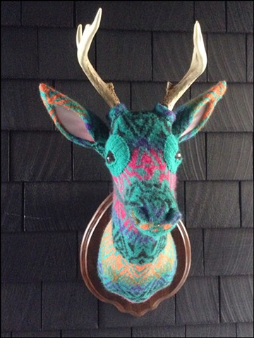 sweater faux deer stag antler taxidermy 80's turqoise lisa frank tribal geometric