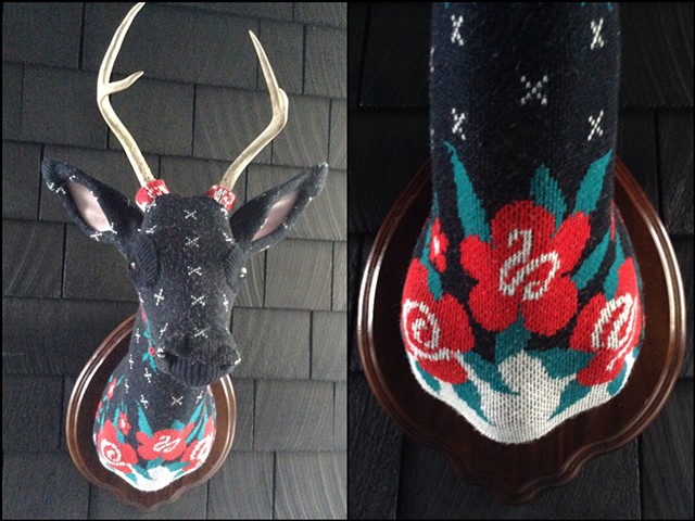 sweater faux deer stag antler taxidermy 80's tattoo black rose 