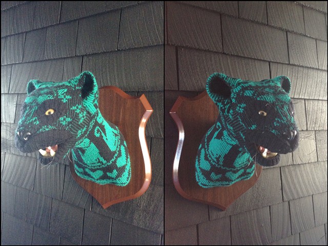 sweaty Cat lady panther cougar jaguar Sweater Taxidermy kitty 80's