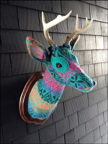 sweater faux deer stag antler taxidermy 80's turqoise lisa frank tribal geometric