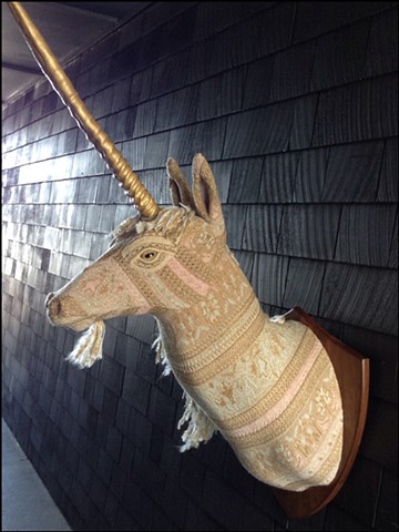 sweater faux taxidermy unicorn majestic gold horn goatee romantic