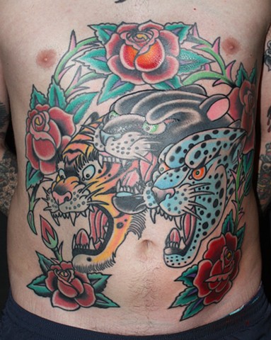 traditional tattoo panther tiger jaguar rosetattoo tattooagogo