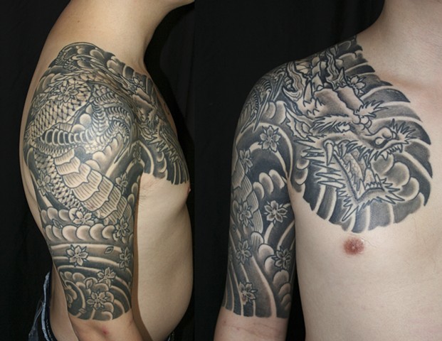 Chest Panel and half sleeve of Dragon with Cherry Blossoms