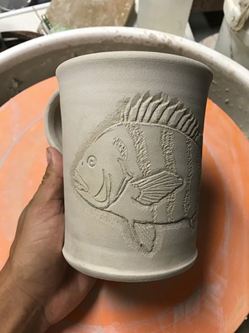 Hand Carved Sheepshead Fish Mug Pre-fired (a)