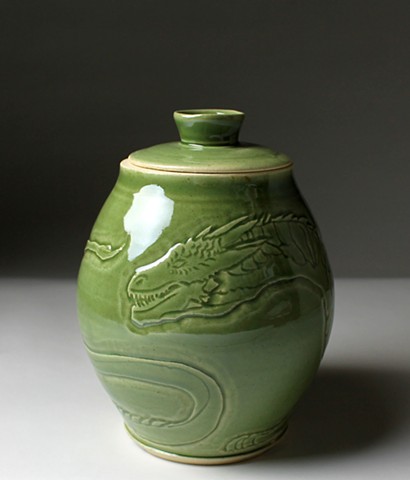 Hand Carved Dragon Jar