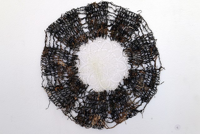 Chinatown I, 2015: crocheted seaweed on (ready made) handkerchief 