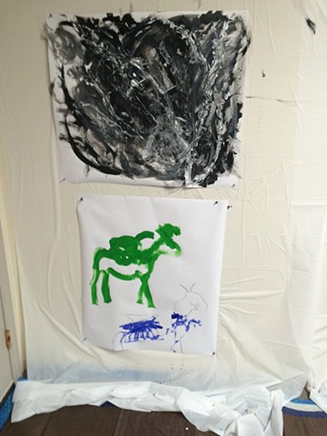 Jennifer Levitz Painting at workshop,  Acrylic on paper