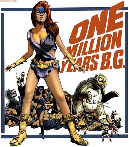 One Million BG parody of One Million BC Raquel Welch poster by Tom Chantrell