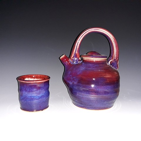 Janet Buskirk Mug Ceramic Stoneware Porcelain Hand Made teapot purple blue