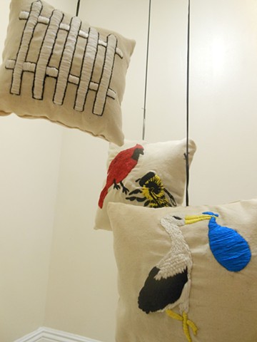 art, soft sculpture, mobile, calder, domestic, myth, primary, white picket fence, stork, birds and bees