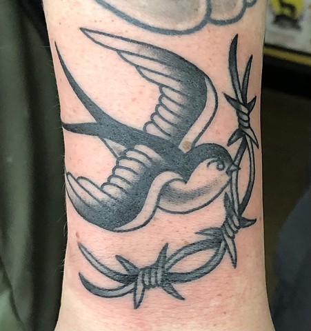 Swallow tattoo, barbed wire tattoo, Tad Peyton tattoo, Jinx Proof Tattoo, Washington D.C. tattoo, Absolute Art Tattoo, Richmond Va tattoo