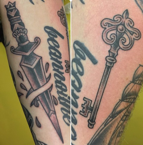 key tattoo, dagger tattoo, Tad Peyton tattoo, Jinx Proof Tattoo, Washington D.C. tattoo, Absolute Art Tattoo, Richmond Va tattoo