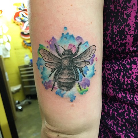 bee tattoo, watercolor tattoo, Tad Peyton tattoo, Jinx Proof Tattoo, Washington D.C. tattoo, Absolute Art Tattoo, Richmond Va tattoo
