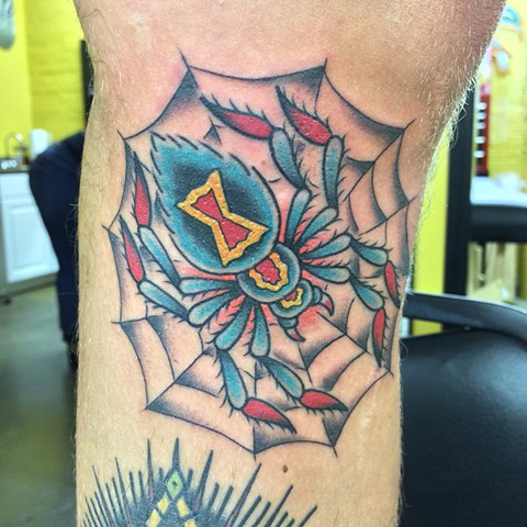 traditional spider tattoo, black widdow tattoo, Tad Peyton tattoo, Jinx Proof Tattoo, Washington D.C. tattoo, Absolute Art Tattoo, Richmond Va tattoo