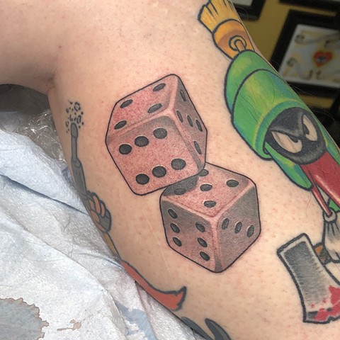 black and gray dice tattoo, Tad Peyton tattoo, Jinx Proof Tattoo, Washington D.C. tattoo, Absolute Art Tattoo, Richmond Va tattoo