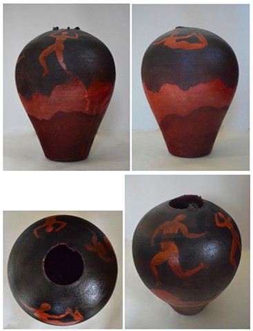 beautiful hand formed and painted stoneware vessel, finished with protective wax