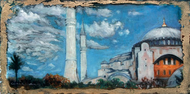 Istanbul painting of Hagia Sophia, with gold leaf