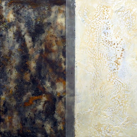 abstract fine art encaustic contemporary painting rust black white