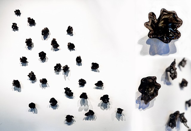 Black flower hand-blown glass wall sculptures organic wall art installation shadows unique original fine art