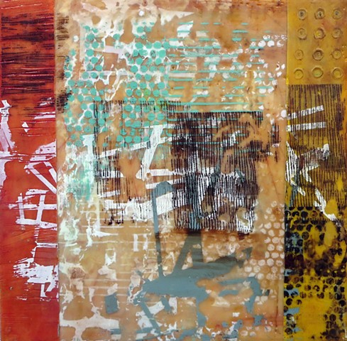 Fine art, Abtract art Encaustic painting and screen printing on wood panel for sale