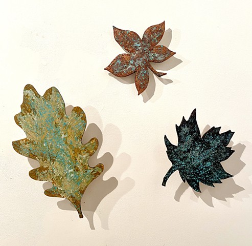 wood sculptures leaves contemporary metallic mixed media wall art