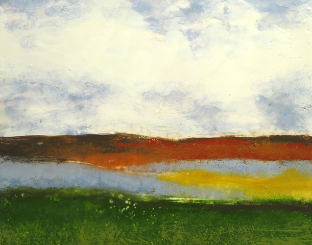 Original fine art landscape using encaustic paint on Greenbord panel