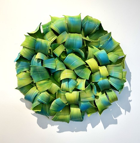 Green aluminum wall modern organic sculpture metal pleated modern wall art