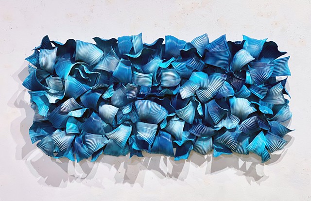 contemporary abstract modern metal aluminum wall sculpture texture blue