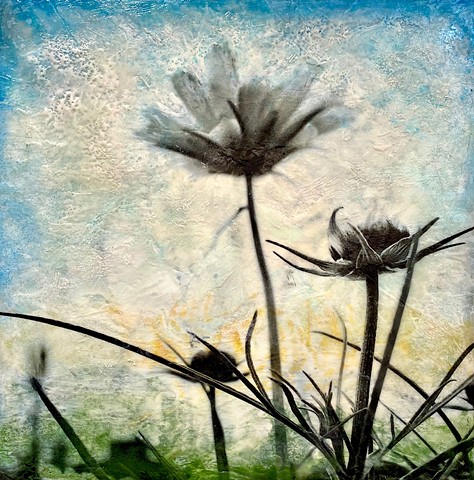 Encaustic painting with pollinator friendly plant