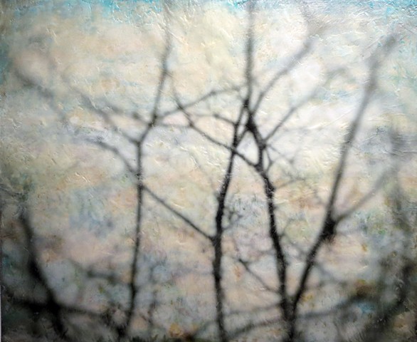 For sale original painting Encaustic and photo collage trees