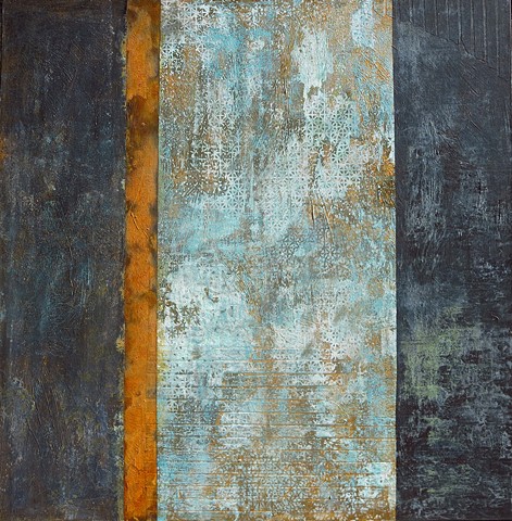 Fine art encaustic abstract contemporary painting bronze rust patina
