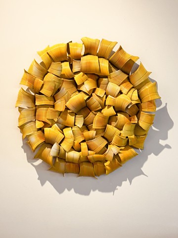 Yellow mixed media, contemporary modern wall sculpture