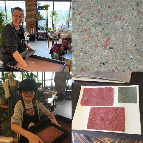 Papermaking with Wrapping Paper leftovers- Community Art Event with ART for ALL-NC