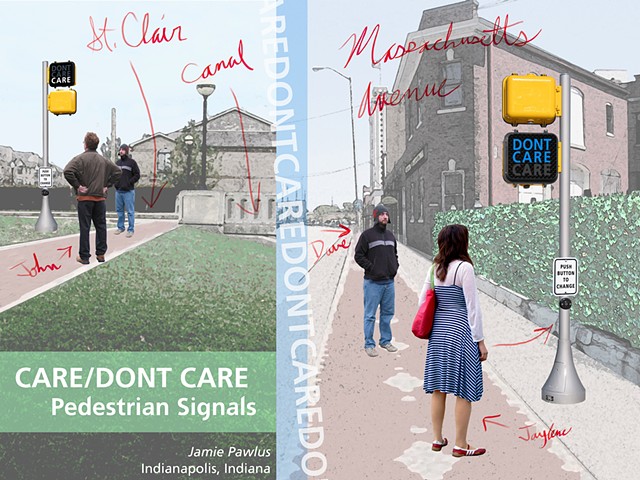 Care/Don't Care Pedestrian Signal  public Art Indianapolis Cultural Trail