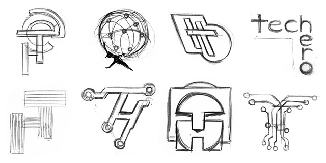 Tech Hero Early Logo Concept Sketches 1