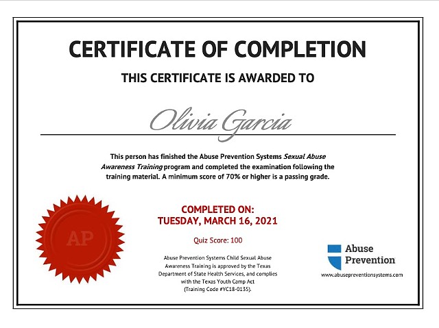 Abuse Prevention Certification 