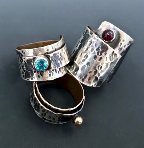 rings, silver, turquoise, garnet wrap ring