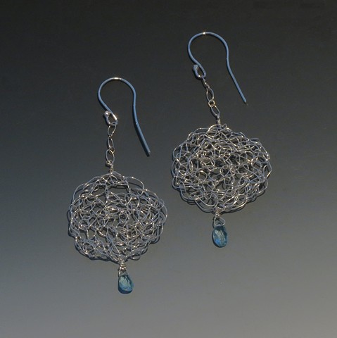 Silver Crochet Aquamarine Drop Earring