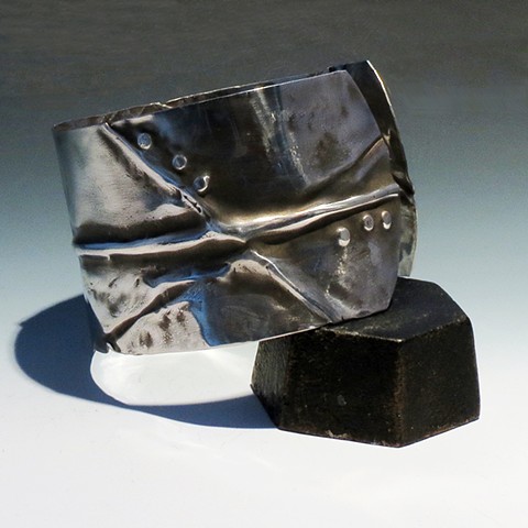 Sterling silver fold-formed hammered cuff, bracelet