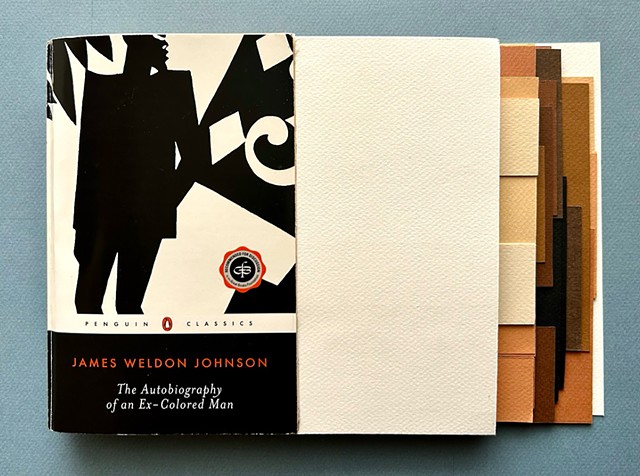 altered book, book arts, mixed race narrative, mixed race identity, racial passing literature, African-American literature, the art of paper