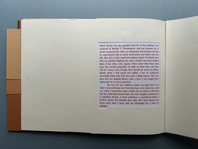 book arts, altered books, altered book, mixed race, mixed race narratives, critical mixed race studies, the autobiography of an ex-colored man, racial passing literature, African-American literature, the art of paper