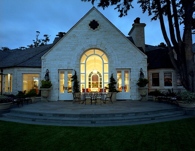 STONE HOUSE REAR AT NIGHT