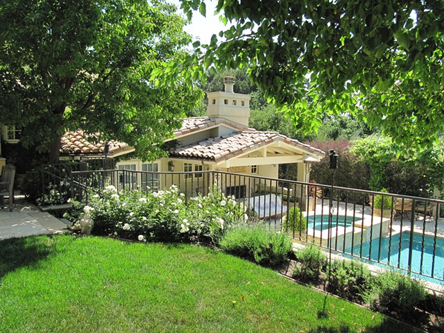 Cabana and pool from entry