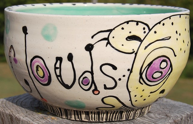 Happy Clouds Thrown Bowl (side detail)