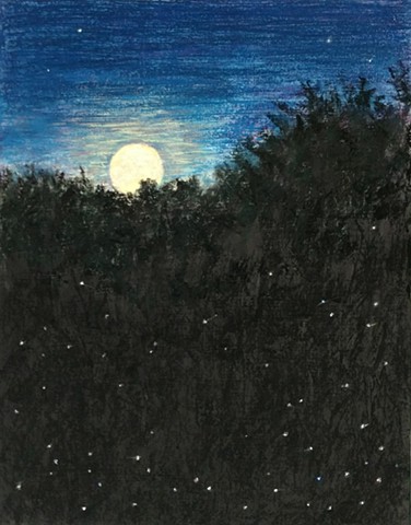 Full Moon, Fireflies, Night Painting