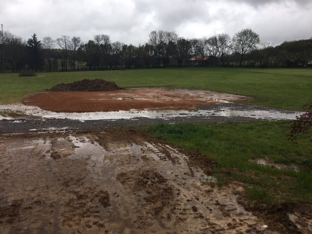 Rain delay on the barn foundation