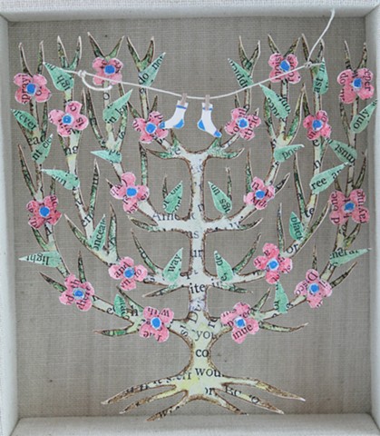 Espalier tree, altered book art, Lesley Patterson-Marx, mixed media