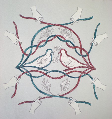 Doves, hands, illustration